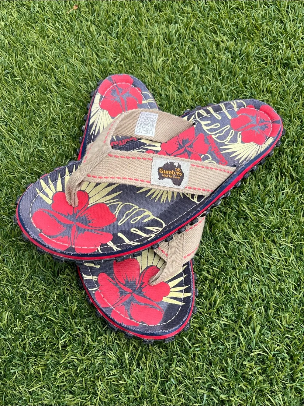 Gumbies Islander Flip-Flops In Denim Hibiscus Mens US Size 9/10 UK 8 EUR 42